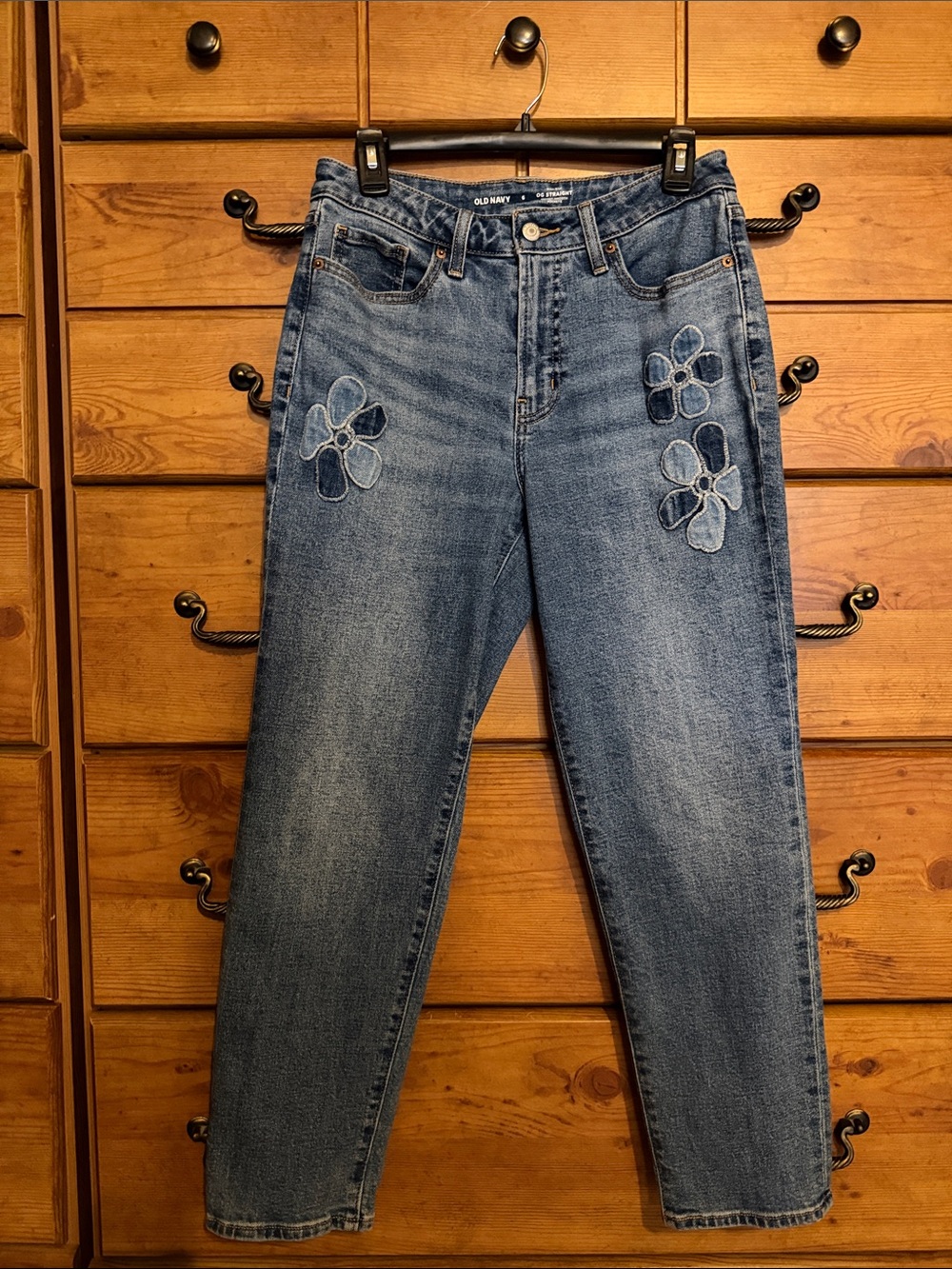 Old Navy Medium Blue High-Rise Jeans with Floral Patch Detail